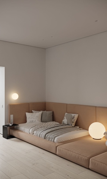 platform bed, upholstered bed, low profile bed, modern bed frame, bedroom furniture, minimalist, lifestyle, calm, luxurious, neutral, brown